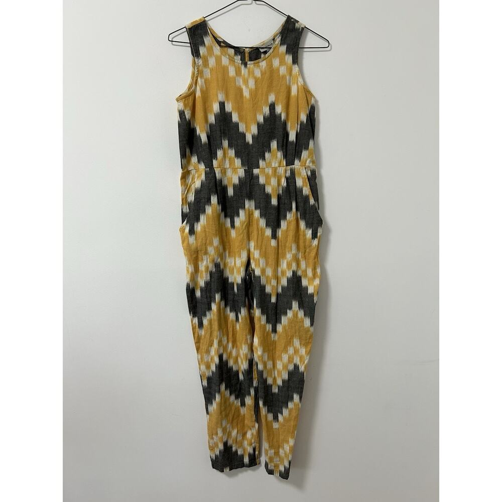 The Odells Anthropologie Jumpsuit‎ Romper Ikat Cotton Size LG Yellow Boho Summer
